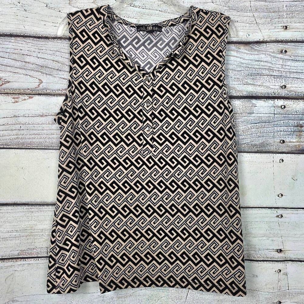 80 Park XL Geometric Sleeveless Blouse Black White